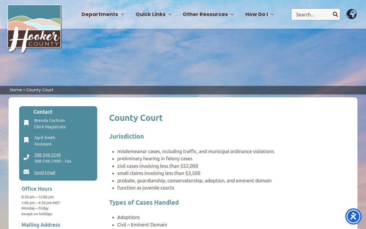 Hooker County criminal court cases on the County Court page