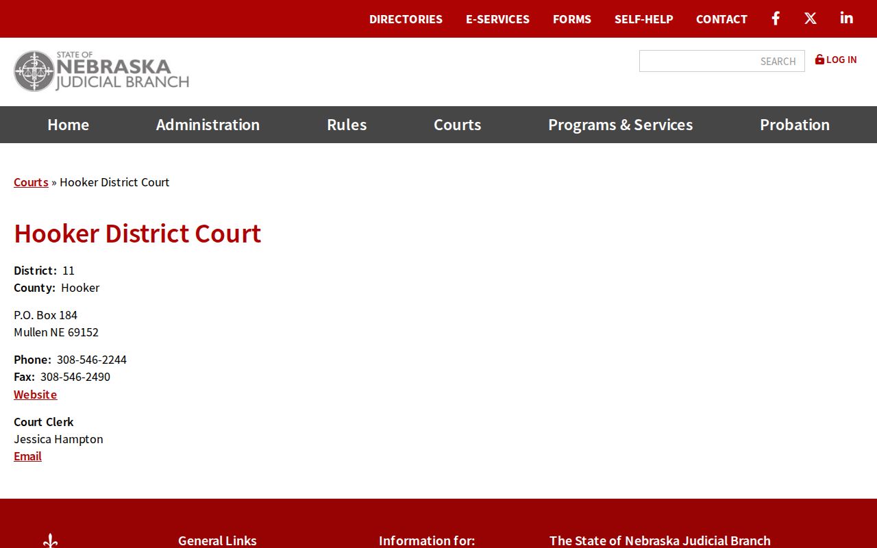 Hooker County felony criminal court cases on the District Court listing