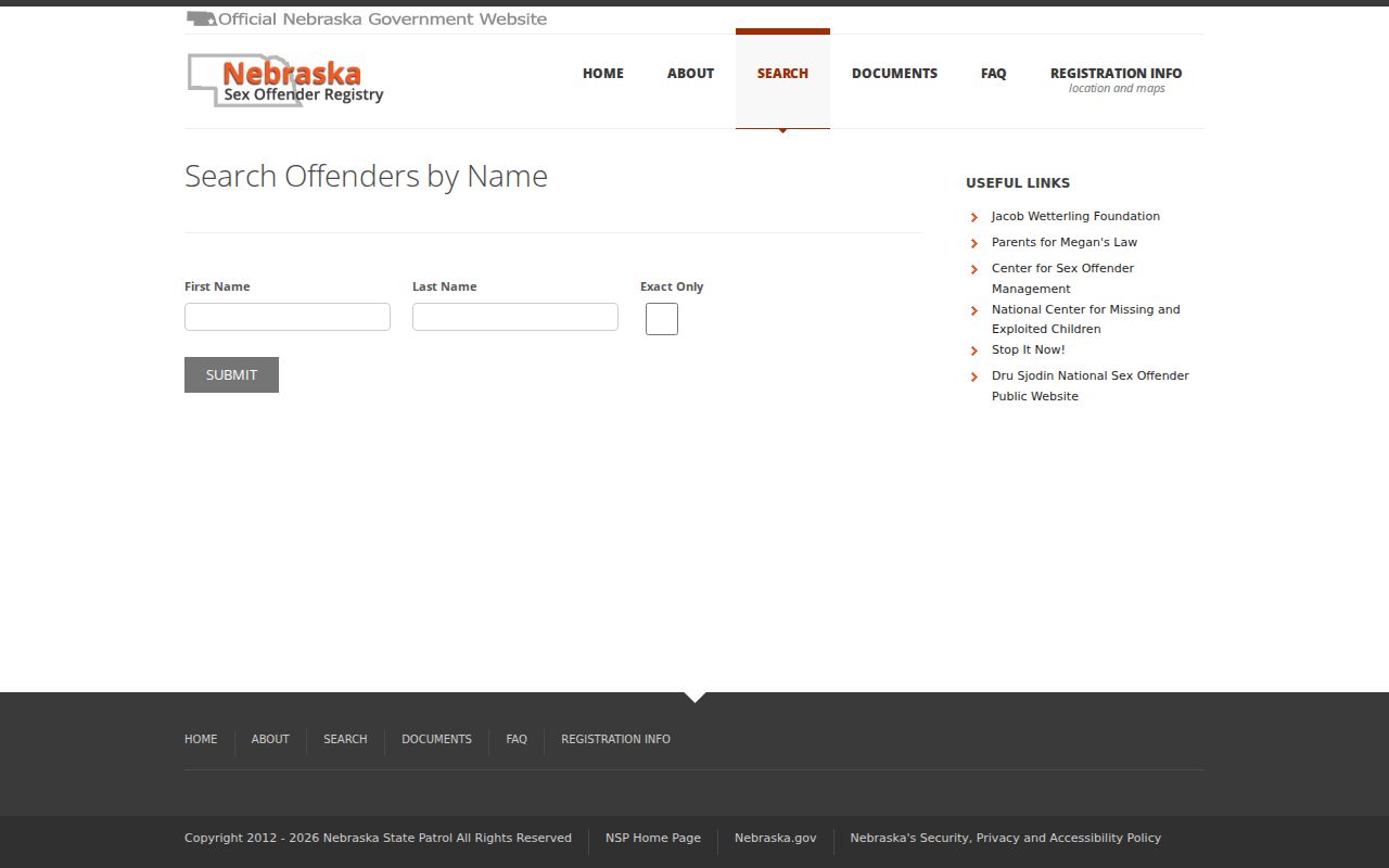 Hooker County sex offender registry name search fields