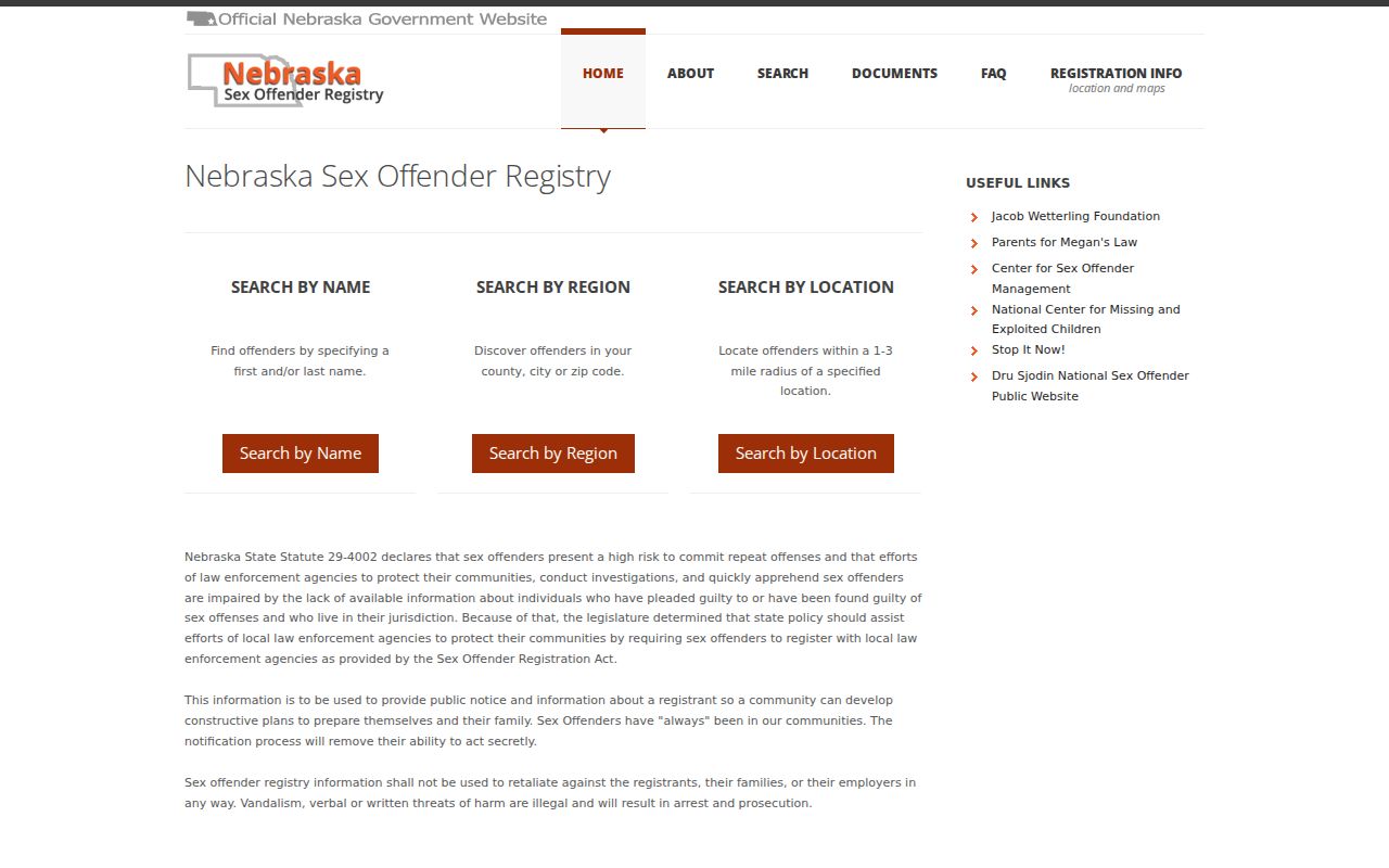 Hooker County sex offender check on the Nebraska registry home page